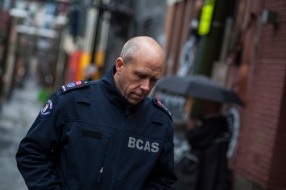 BCAS paramedic Clive Derbyshire in the alleyways of the Downtown Eastside of Vancouver. Photo by Jassa Campbell